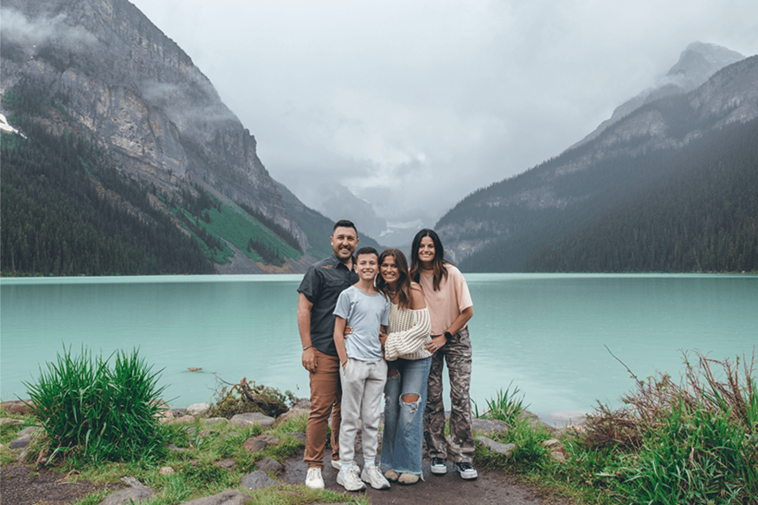 Joshua Brown with his family at Lake Louise